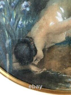 Aquarelle vers 1900 femme a la source art nouveau femme nue