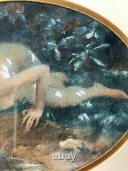 Aquarelle vers 1900 femme a la source art nouveau femme nue