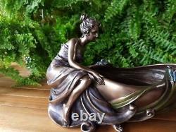 Art Bronze Nouveau Figure Assise Sculpture Femme Assise Statue Fille Figurine