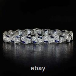 Art Déco 8.00 CT Diamant Saphir Vintage Bracelet Femme 14K Blanc or Sur