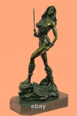 Art Déco / Nouveau Femelle Femme Amazon Warrior Bronze Sculpture Lost Cire