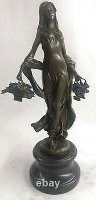 Art Déco / Nouveau Fonte Agriculteur Dame Femme Véritable Bronze Sculpture