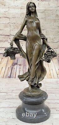 Art Déco / Nouveau Fonte Agriculteur Dame Femme Véritable Statue Sculpture