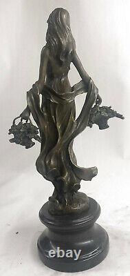Art Déco / Nouveau Fonte Agriculteur Lady Femme Véritable Bronze Sculpture