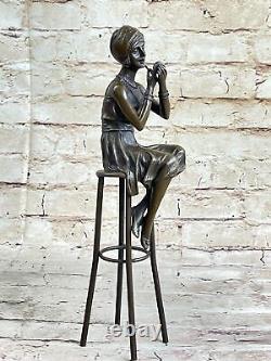Art Déco / Nouveau Vienne Bronze Superbe 1940 Femme Assis Bronze Sculpture