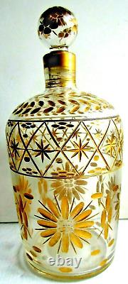 Art Déco ou Nouveau, Flacon à parfum cristal ciselé de fleurs à l'or fin, 18 cm