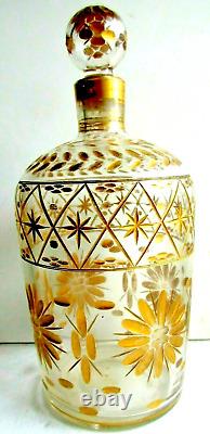 Art Déco ou Nouveau, Flacon à parfum cristal ciselé de fleurs à l'or fin, 18 cm