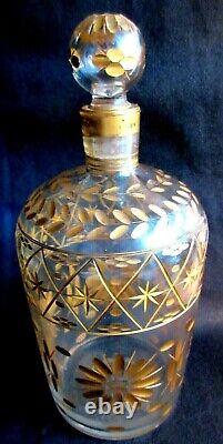 Art Déco ou Nouveau, Flacon à parfum cristal ciselé de fleurs à l'or fin, 18 cm