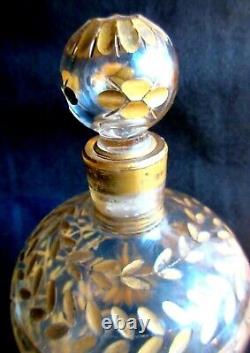 Art Déco ou Nouveau, Flacon à parfum cristal ciselé de fleurs à l'or fin, 18 cm