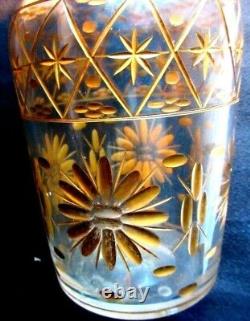 Art Déco ou Nouveau, Flacon à parfum cristal ciselé de fleurs à l'or fin, 18 cm