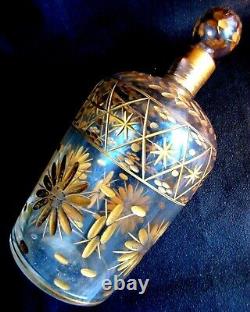 Art Déco ou Nouveau, Flacon à parfum cristal ciselé de fleurs à l'or fin, 18 cm