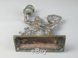 Art Nouveau Antique Statue Femme Bronze avec Porte Bougie Pendule XIX Seconde