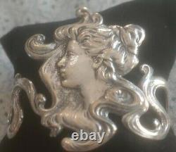 Art Nouveau Argent Bracelet Profil Femme Relief