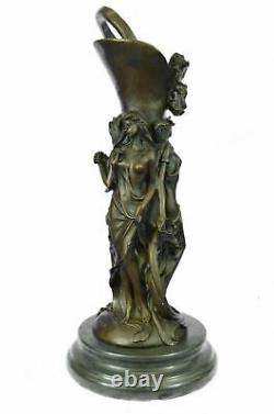 Art Nouveau Bronze Vase Avec Érotique Lady Femmes Nu Fille Statue Main Fabriqué