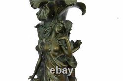 Art Nouveau Bronze Vase Avec Érotique Lady Femmes Nu Fille Statue Main Fabriqué