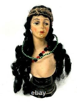 Art Nouveau Buste de Mode Vers 1900 Plâtre Polychrome Jeune Femme