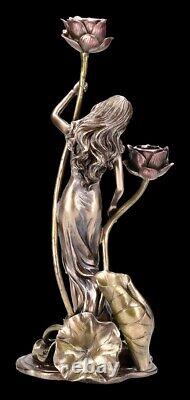 Art Nouveau Chandelier Femme Avec Lotus Décoration Bronzé 31,5cm