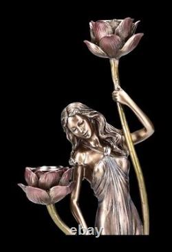 Art Nouveau Chandelier Femme Avec Lotus Décoration Bronzé 31,5cm