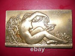 Art Nouveau / Deco Grande Medaille=plaque Femme Nue Au Pied D'une Vigne