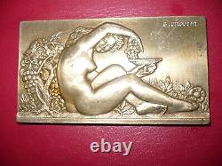 Art Nouveau / Deco Grande Medaille-plaque Femme Nue Au Pied D'une Vigne