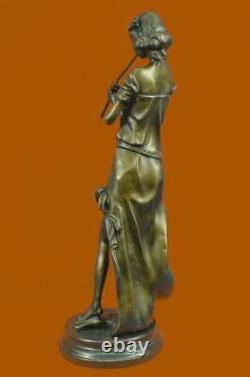 Art Nouveau Décor Femme Jouant Du Pan Musique Classique Ouvre D'Art Bronze