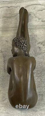 Art Nouveau Élégant Bronze Statue Sculpture Danseuse Nu Femme Classique Décor