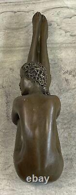 Art Nouveau Élégant Bronze Statue Sculpture Danseuse Nu Femme Classique Décor D