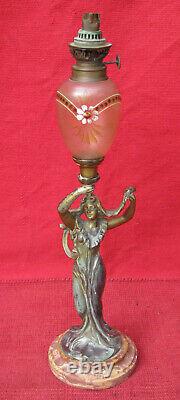 Art Nouveau Emile Bruchon Lampe Ancienne Femme Drapee