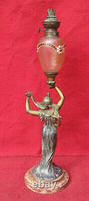 Art Nouveau Emile Bruchon Lampe Ancienne Femme Drapee