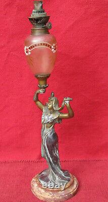 Art Nouveau Emile Bruchon Lampe Ancienne Femme Drapee