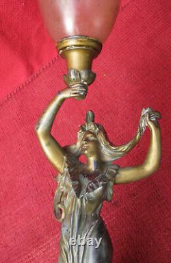 Art Nouveau Emile Bruchon Lampe Ancienne Femme Drapee