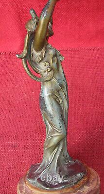 Art Nouveau Emile Bruchon Lampe Ancienne Femme Drapee