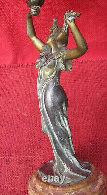 Art Nouveau Emile Bruchon Lampe Ancienne Femme Drapee