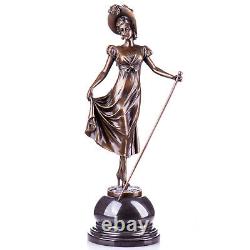 Art Nouveau Figure en Bronze Femme Avec Canne de Marche Stock