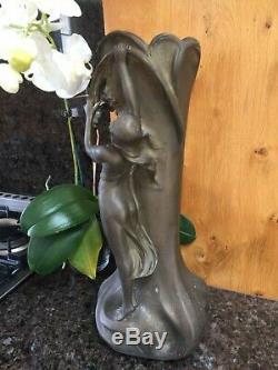 Art Nouveau Grand 50cm Vase avec femme Signé A. De Raudery régule patiné bronze
