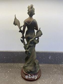 Art Nouveau Jules Barian Sculpture L'arome Femme Arums Patine Bronze Vert Brun