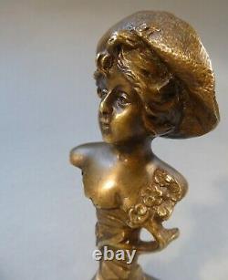 Art Nouveau Miniature Figure de Bronze Femme Buste Sculpture Belle Epoque 13 CM