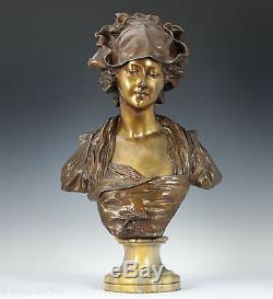 Art Nouveau Porträtbüste une Jeune Femme Bronze Multicolore Patiné Env. 1890