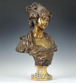 Art Nouveau Porträtbüste une Jeune Femme Bronze Multicolore Patiné Env. 1890