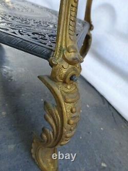 Art Nouveau Rare Table Sellette Fonte + Bronze Femme Cariatide + Marbre Tbe