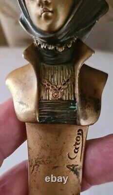 Art Nouveau bronze doré coupe papier avec Boust Femme Signée A. CAROD