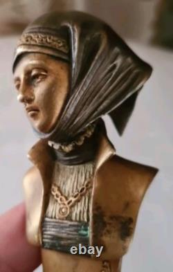 Art Nouveau bronze doré coupe papier avec Boust Femme Signée A. CAROD