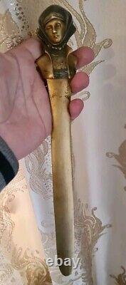 Art Nouveau bronze doré coupe papier avec Boust Femme Signée A. CAROD