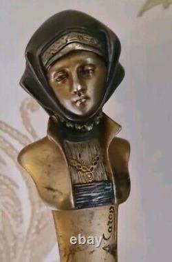 Art Nouveau bronze doré coupe papier avec Boust Femme Signée A. CAROD
