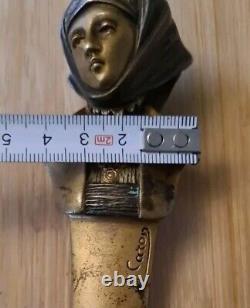 Art Nouveau bronze doré coupe papier avec Boust Femme Signée A. CAROD