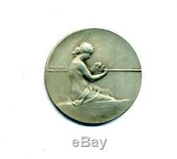 Art Nouveau médaille Argent 1920 Femme enceinte fileuse pregnant woman spinner