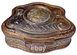 BOITE ancienne A BIJOUX BRONZE FEMME AU IRIS ART NOUVEAU VINTAGE ANTIQUITÉ XIX