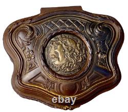 BOITE ancienne A BIJOUX BRONZE FEMME AU IRIS ART NOUVEAU VINTAGE ANTIQUITÉ XIX