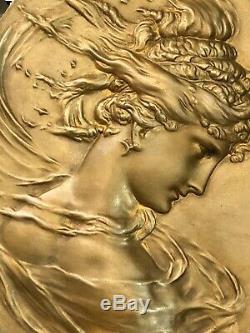 Bas Relief En Bronze Plaque Ovale Femme Art Nouveau Deco