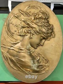 Bas Relief En Bronze Plaque Ovale Femme Art Nouveau Deco
